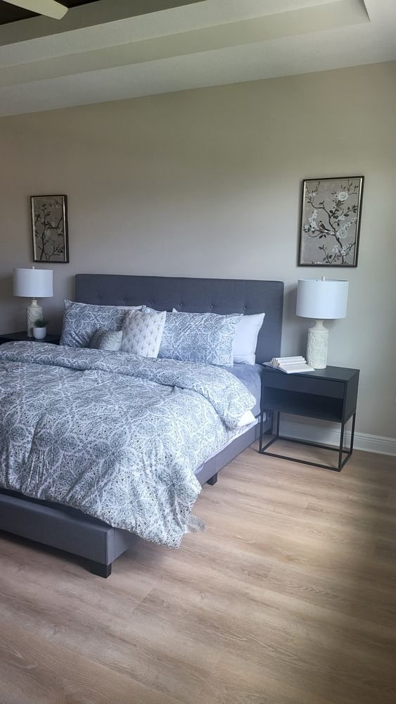 Guest-ready bedroom with freshly made bed
