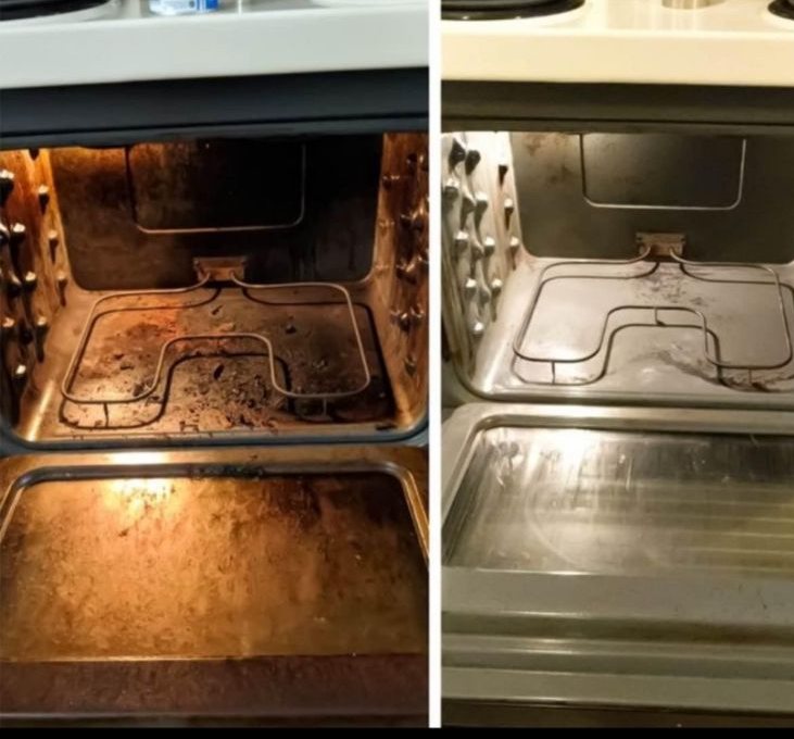 Before and after: oven interior, baked-on grime removed
