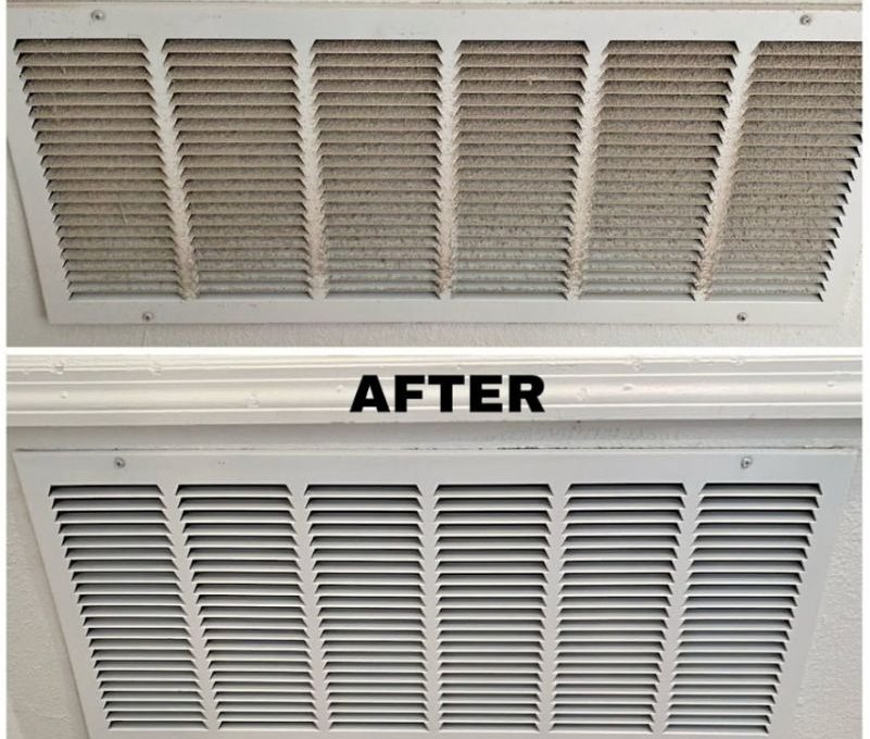 Before and after: air vent, dust buildup removed